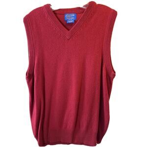 Pendleton Vintage Men’s Large Red Lamb’s Wool Pullover V Neck Sleeveless Sweater